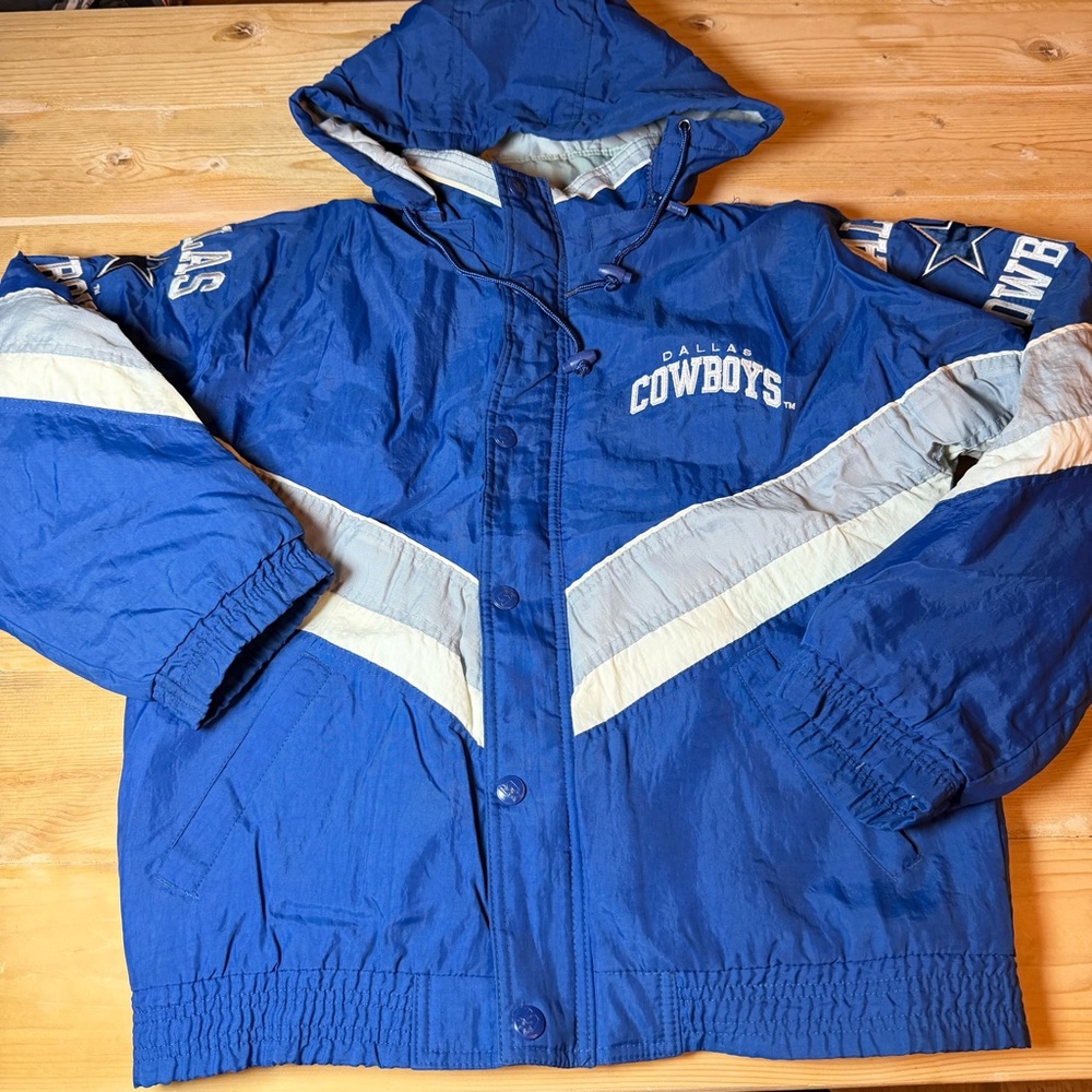 Vintage Starter Dallas Cowboys Kids Puffer Jacket Blue NFL Pro Line Large L‎